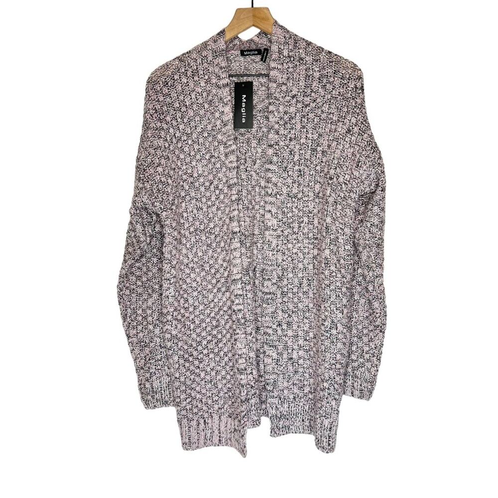 Maglia Pink Black Knit Sequin Oversized Cardigan Sweater NWT Size Small